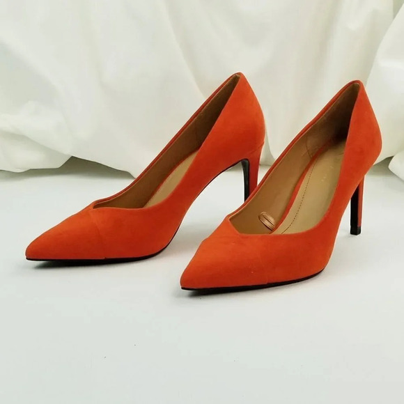 Zara TRF Size 36 (US 6-6.5) Women's Orange Suede Pointed Toe Slip On Heels/Pumps - Picture 8 of 12